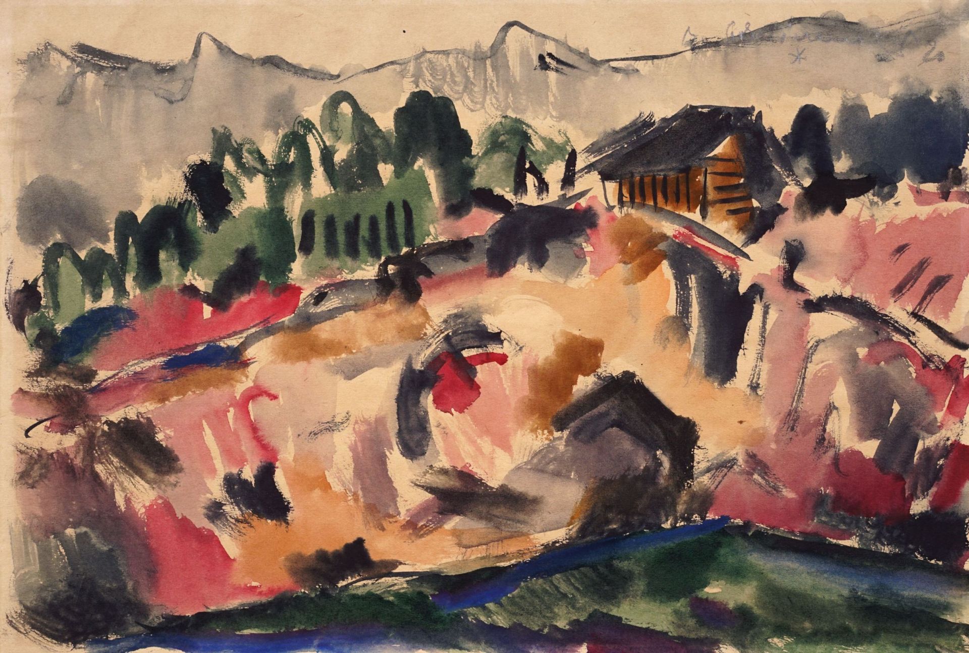 Max Schwimmer, Südtiroler Landschaft bei Oberbozen. 1920.
