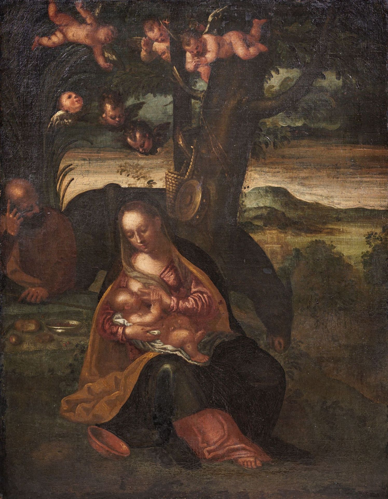 Ippolito Scarsella, genannt Lo Scarsellino (Umkreis), Die Ruhe auf der Flucht . Um 1585/1590.