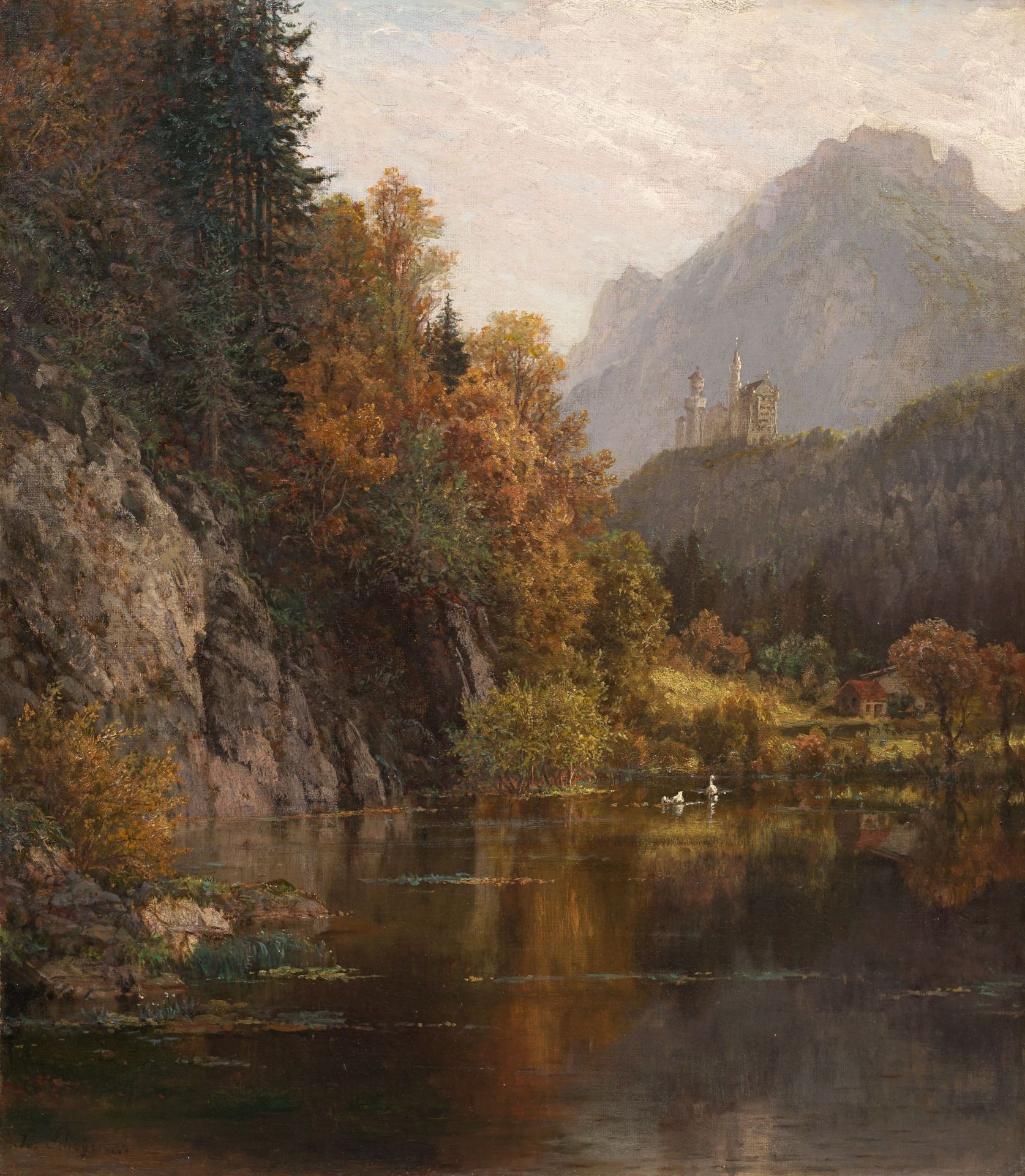 Josef Schoyerer "Neuschwanstein bei Hohenschwangau". Wohl 1880er Jahre.