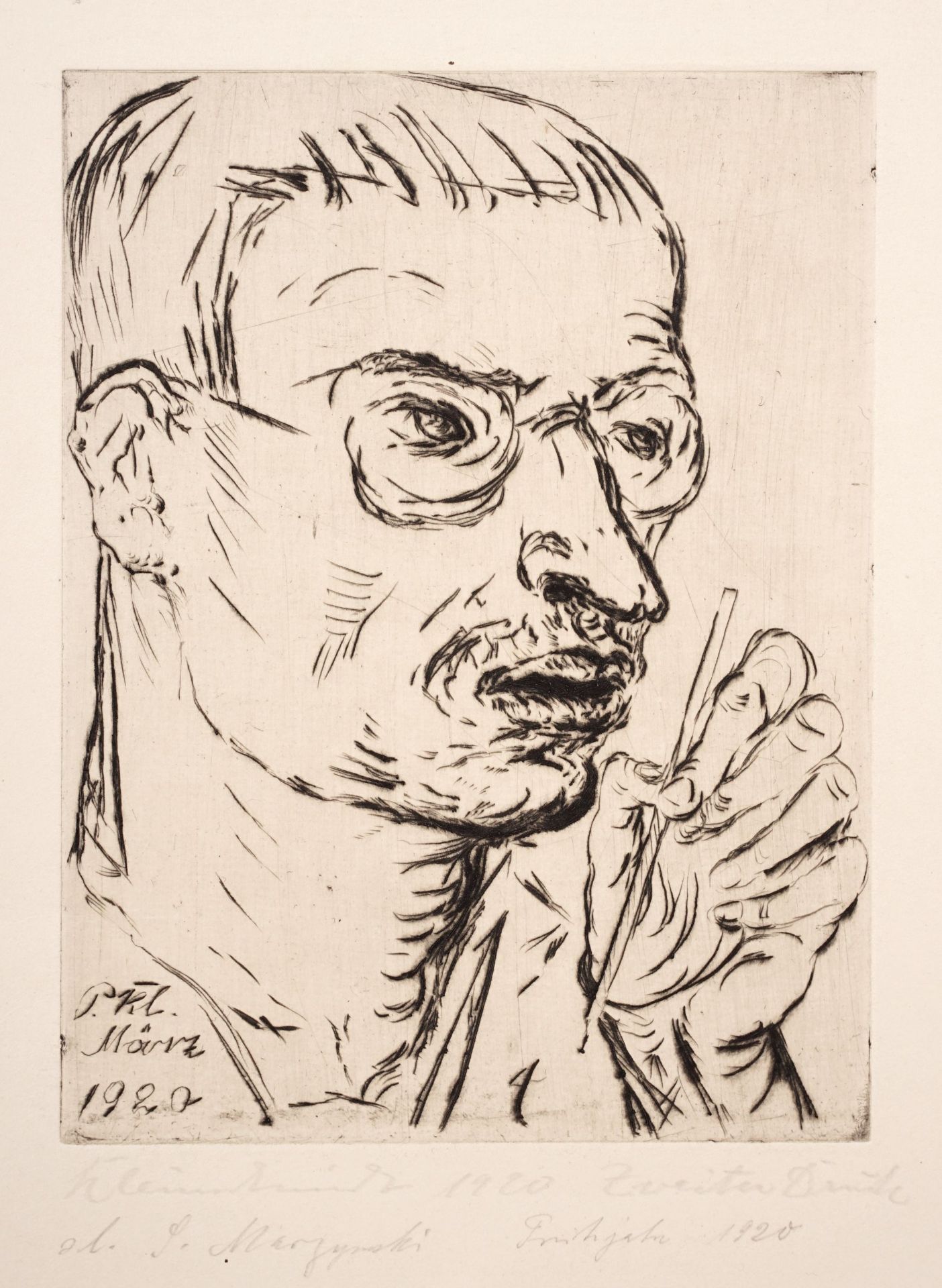 Paul Kleinschmidt "Selbstbildnis mit Stift". 1920.