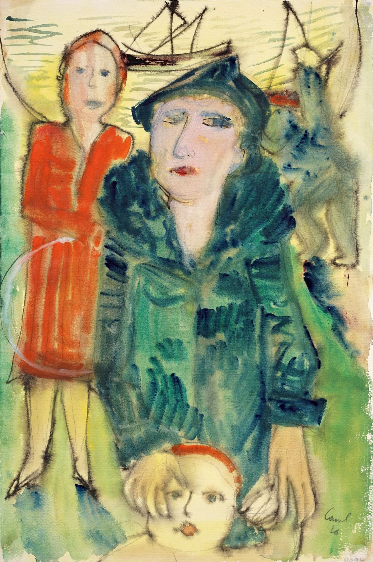 Pol Cassel "Dame mit zwei Kindern". 1926.