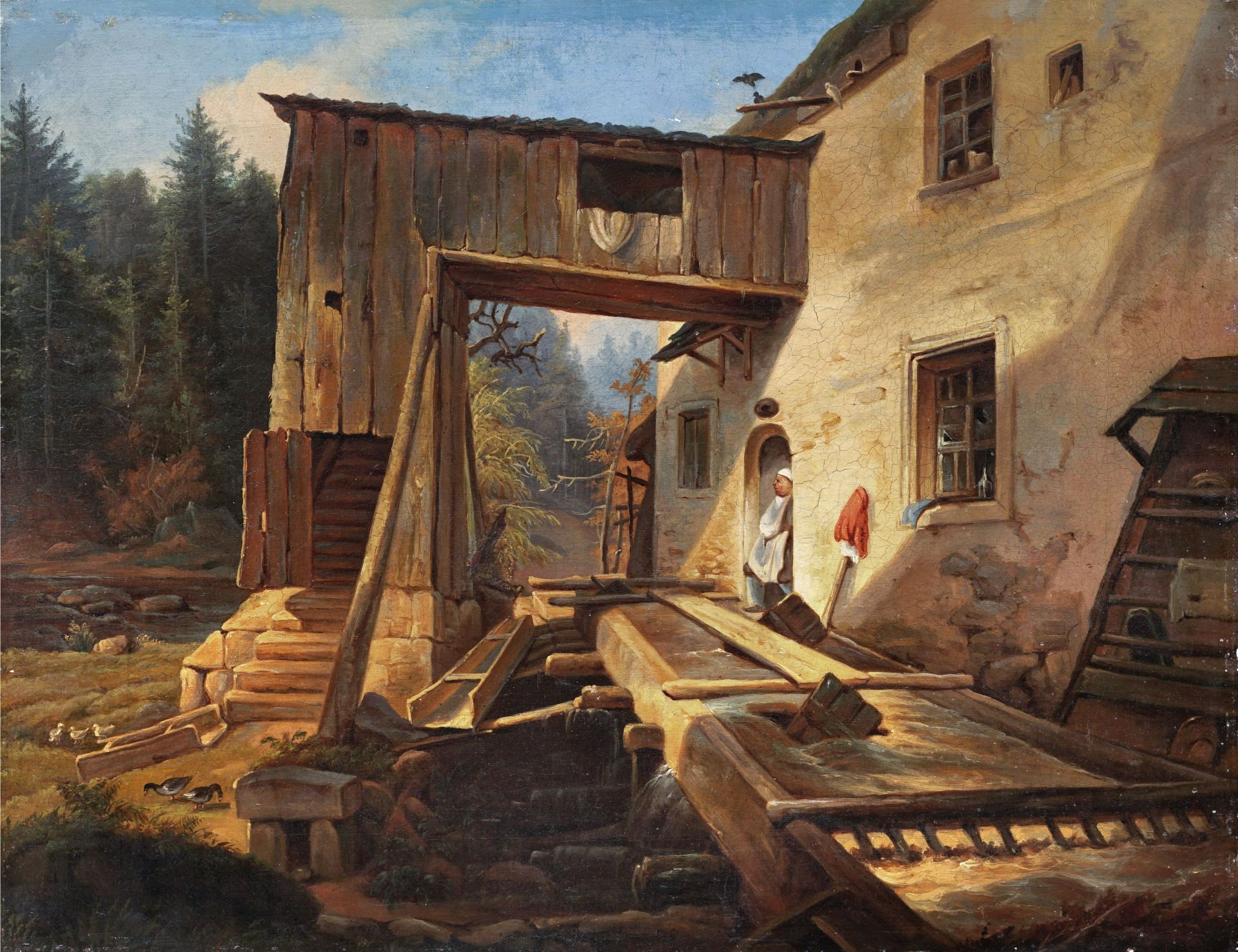 George Frederick Rosenberg (zugeschr.), Wasserkanal an der Mühle. Wohl Mitte 19. Jh.