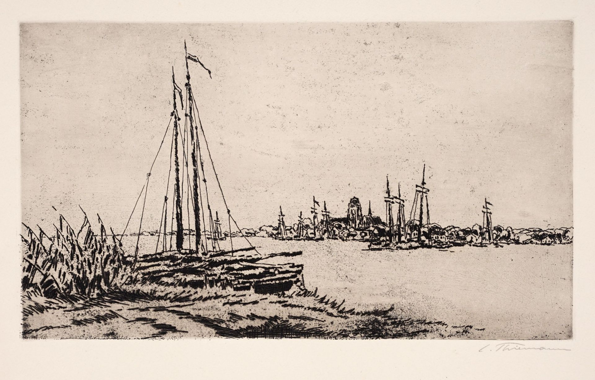 Carl Theodor Thiemann "Blick auf Dordrecht" / "Windmühle". Wohl um 1906/1916. - Bild 2 aus 2