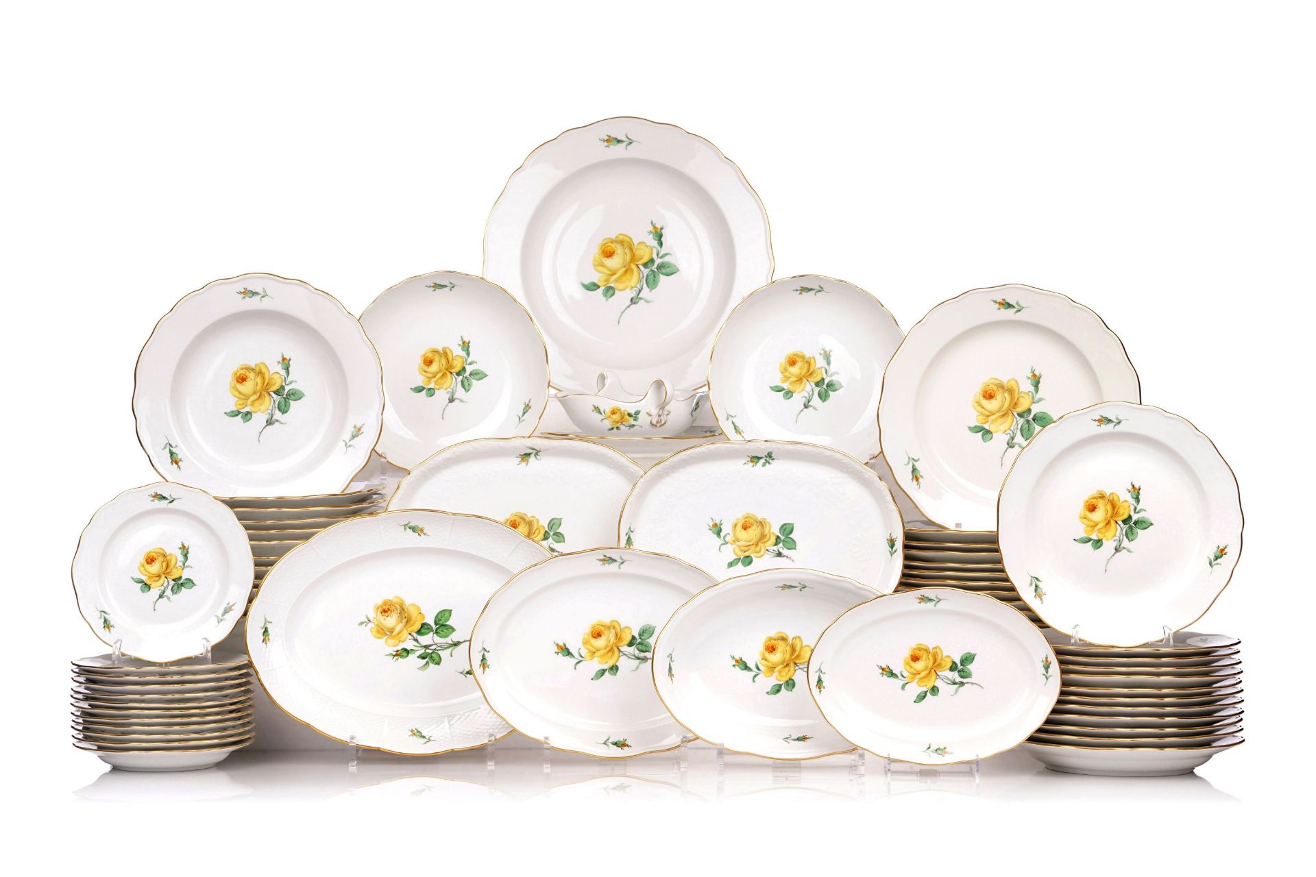 Speiseservice für 12 Personen "Gelbe Rose". Meissen. Um 1970.