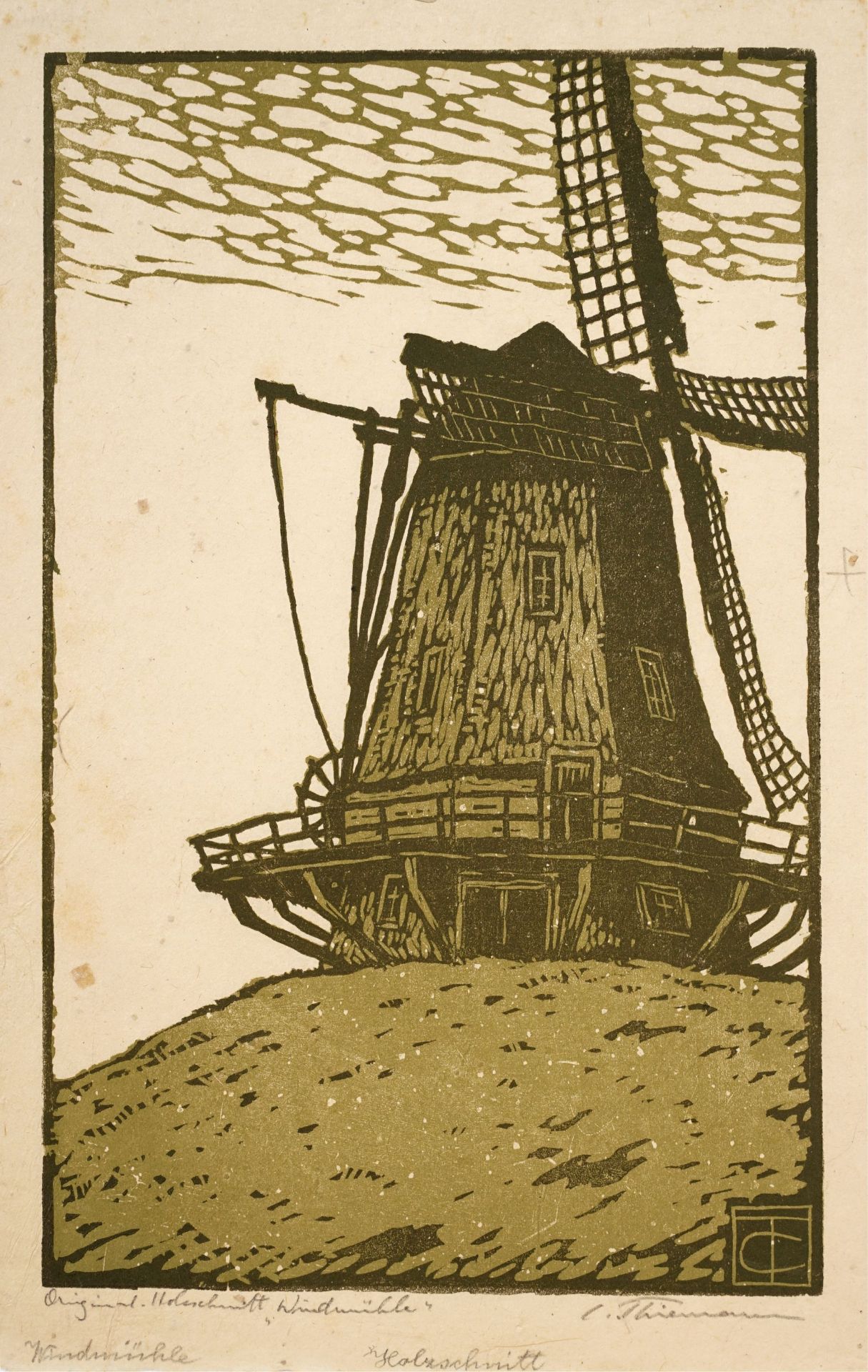 Carl Theodor Thiemann "Blick auf Dordrecht" / "Windmühle". Wohl um 1906/1916.