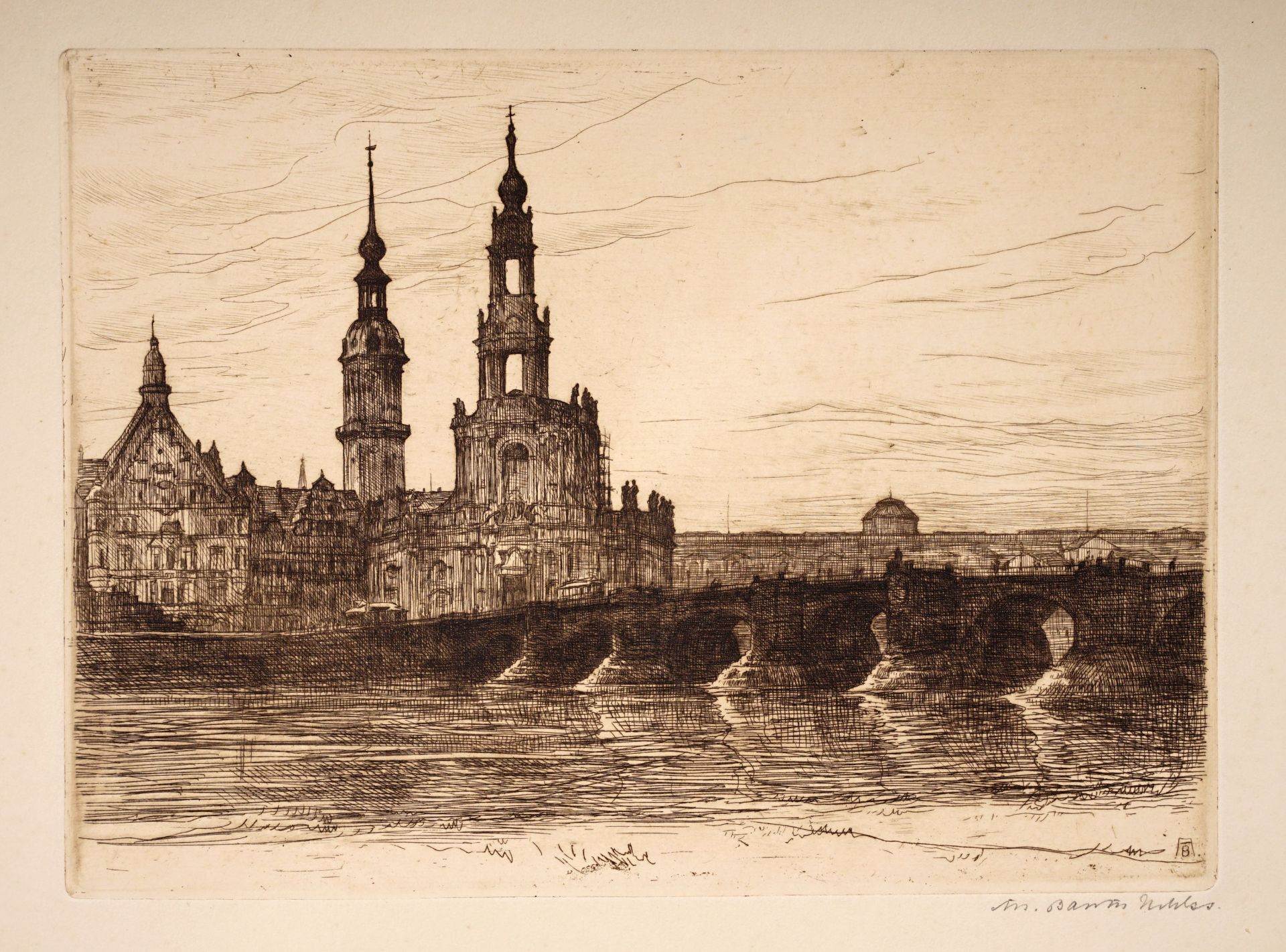 Julius Arthur Barth, Dresden – Bahnanlagen an der Elbe mit Blick zum Stadtschloß und zur Frauen... - Bild 2 aus 3