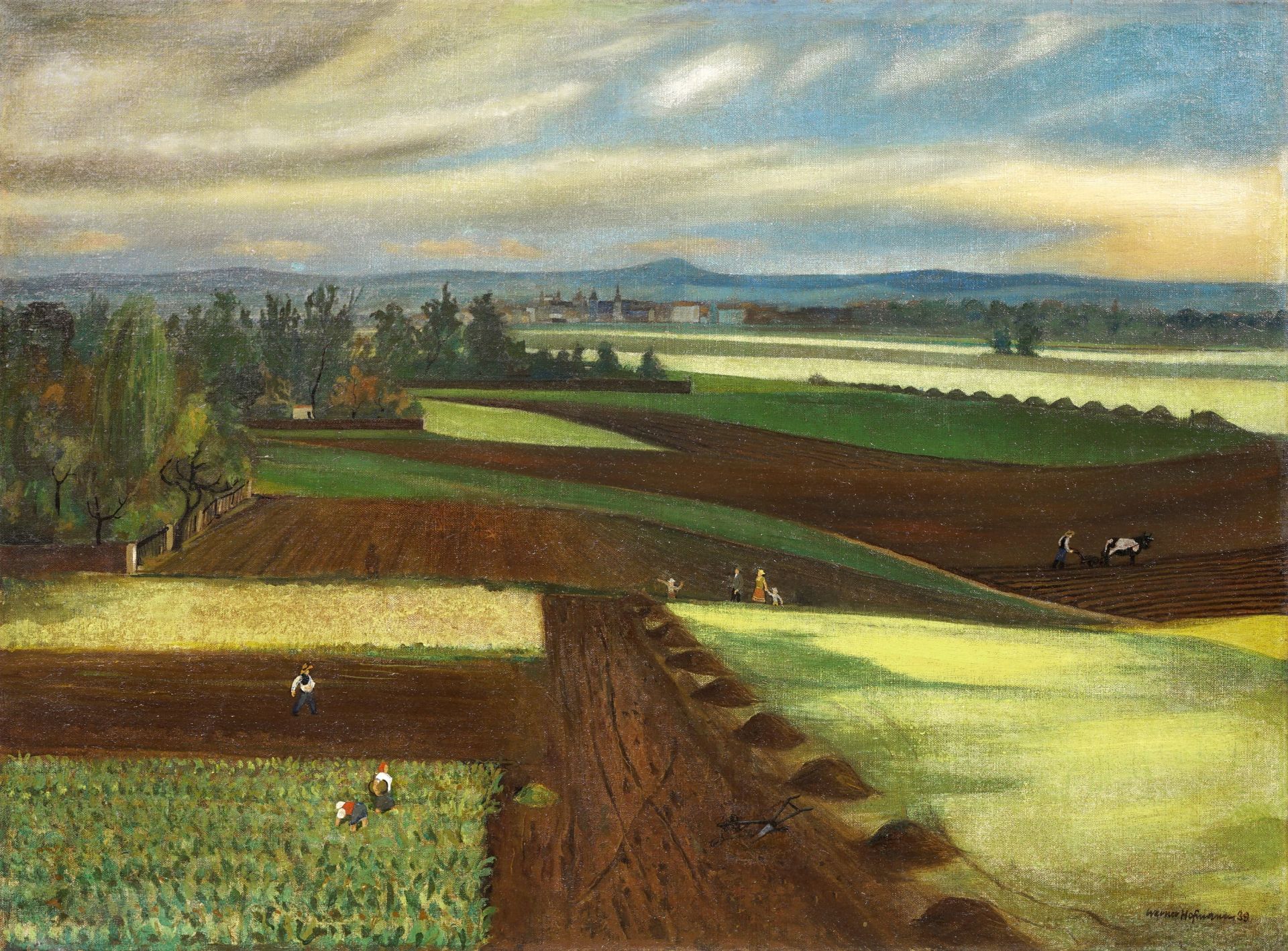 Werner Hofmann "Herbstl[iche]. Landschaft" (Elbwiesen in Dresden-Loschwitz mit Blick auf den Wi...