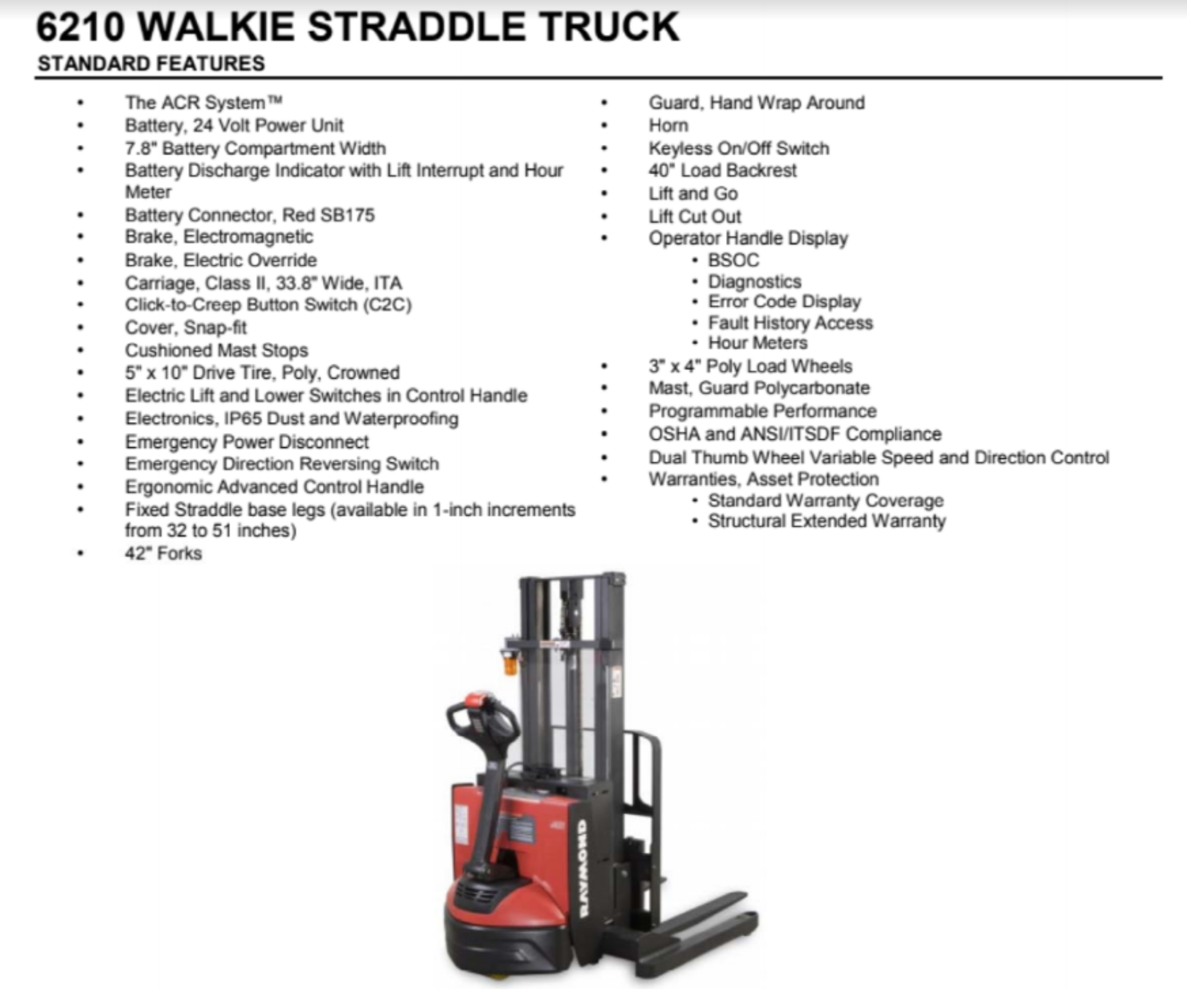 (LOCATED IN CANADA) Raymond Walkie Straddle Truck, Model# RAS25, Serial# RAS-09-03194, 24V - Image 5 of 5