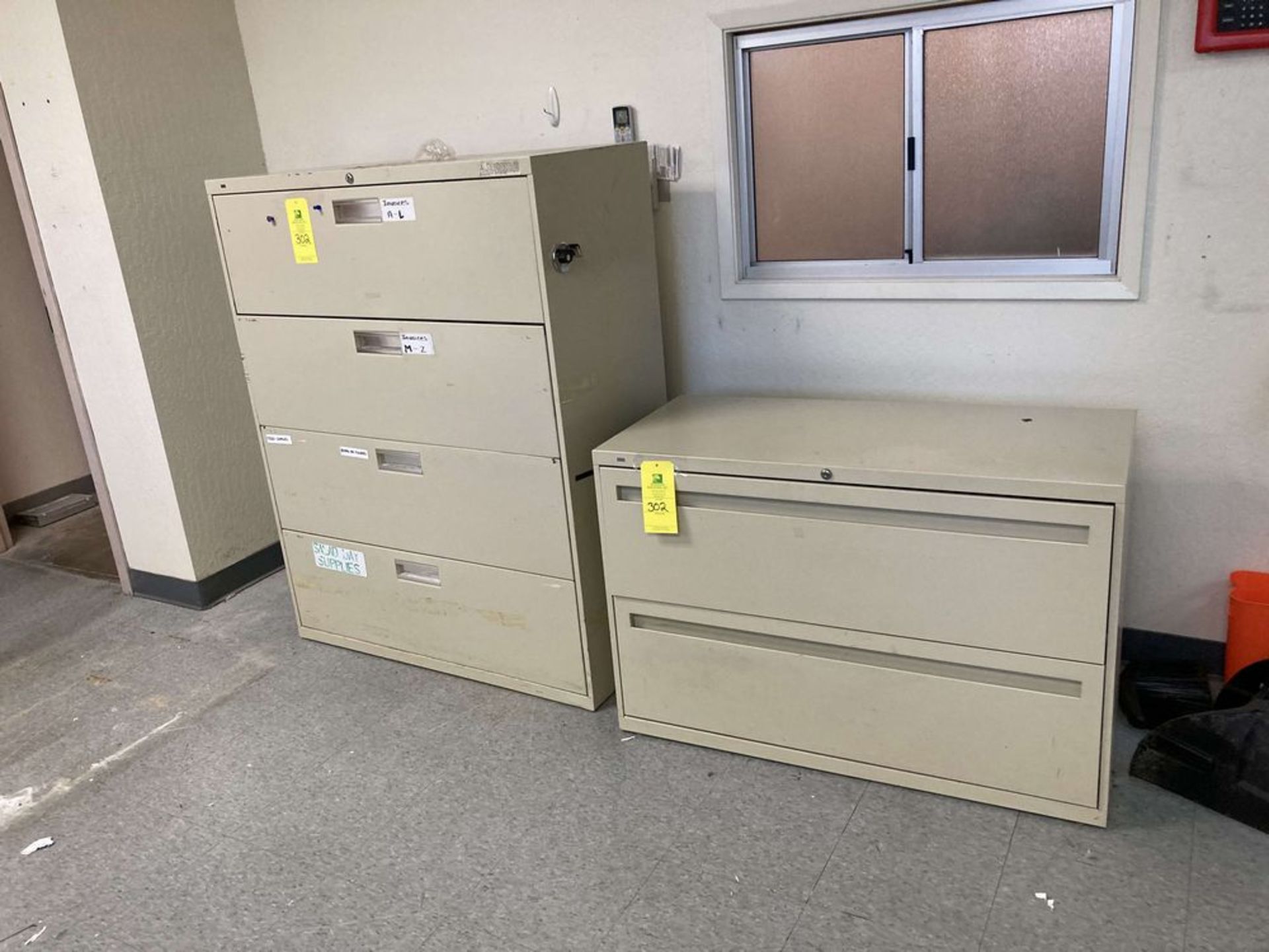 LOT of 2 metal construction file cabinet, 42 in w x 18in d x 51 in hgt and 42 in w x 19 in d x 29 in