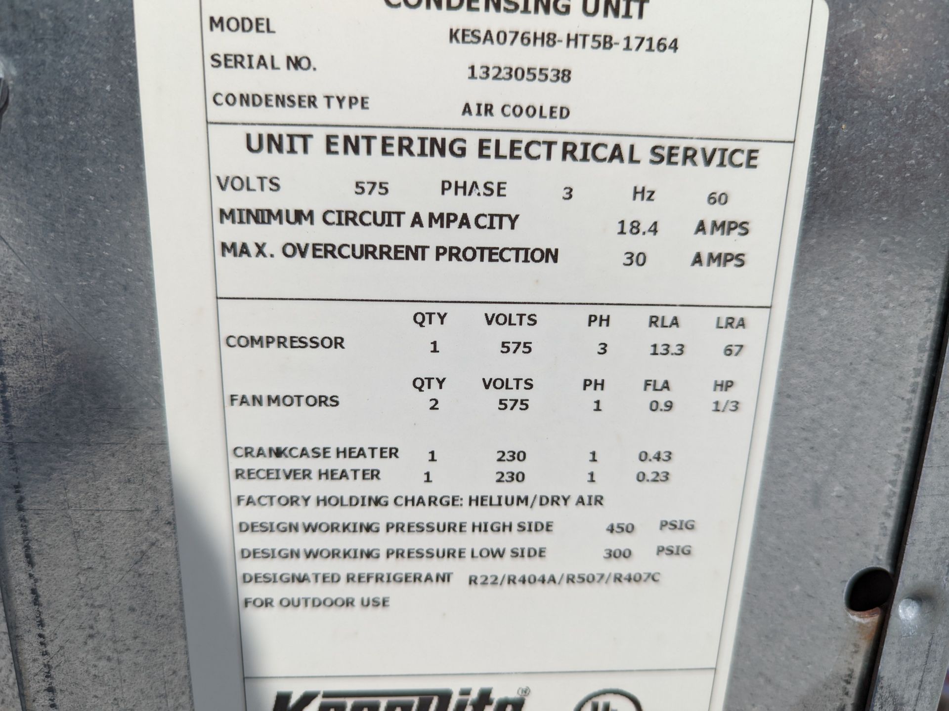 Keeprite Condensing Unit, MKESA076H8-HT5B-17164 - Image 2 of 4