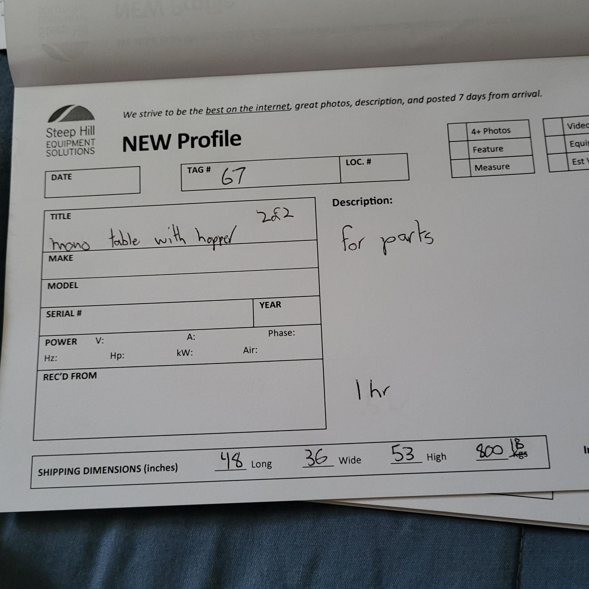 Mono tabletop depositor for parts ***BIDDER NOTE -- Rigging fee of  $50  to be added to winning - Image 3 of 3