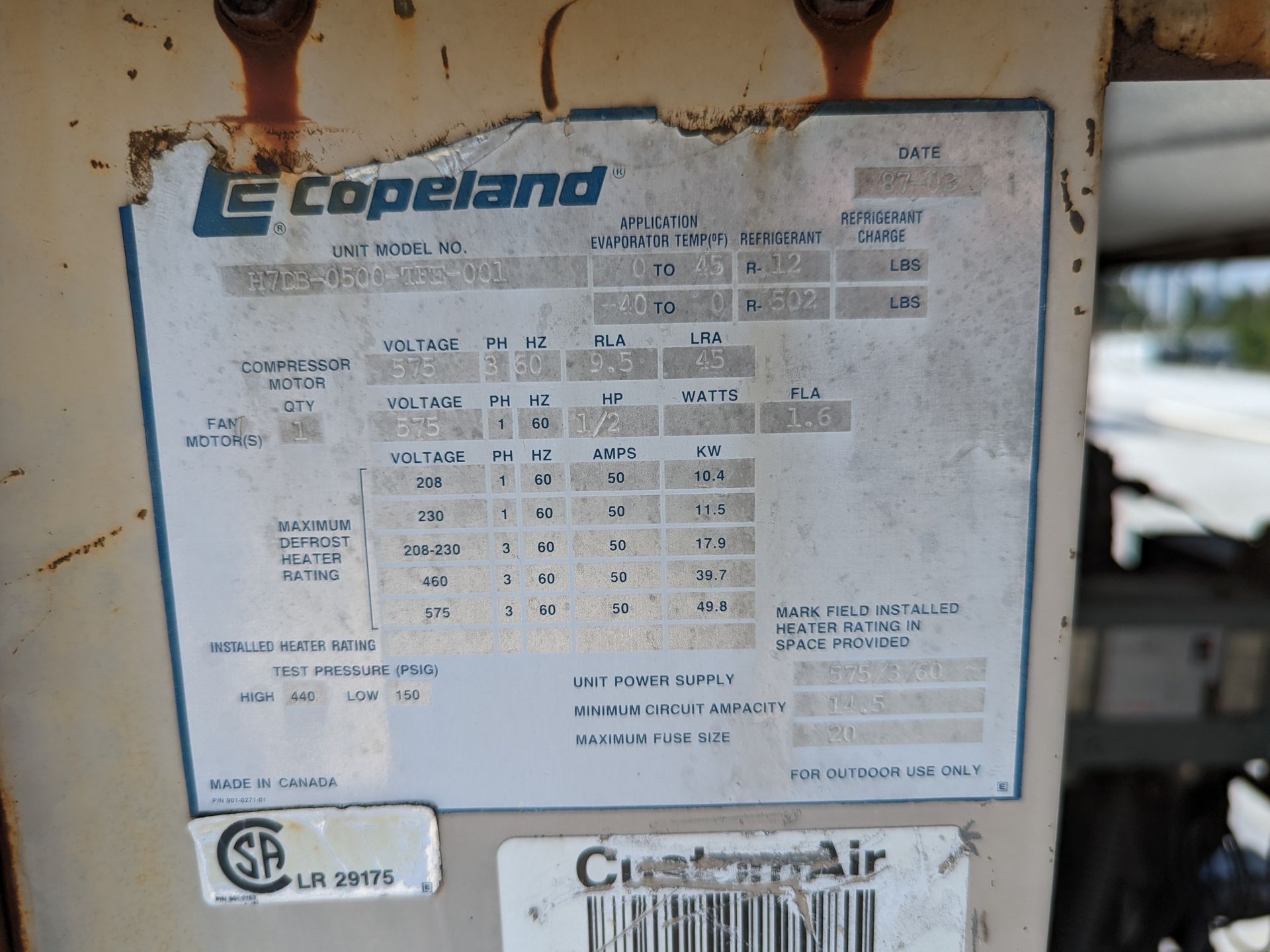 Copeland Refrigeration Unit Model H7DB-0500-TFE-001 - Image 2 of 5