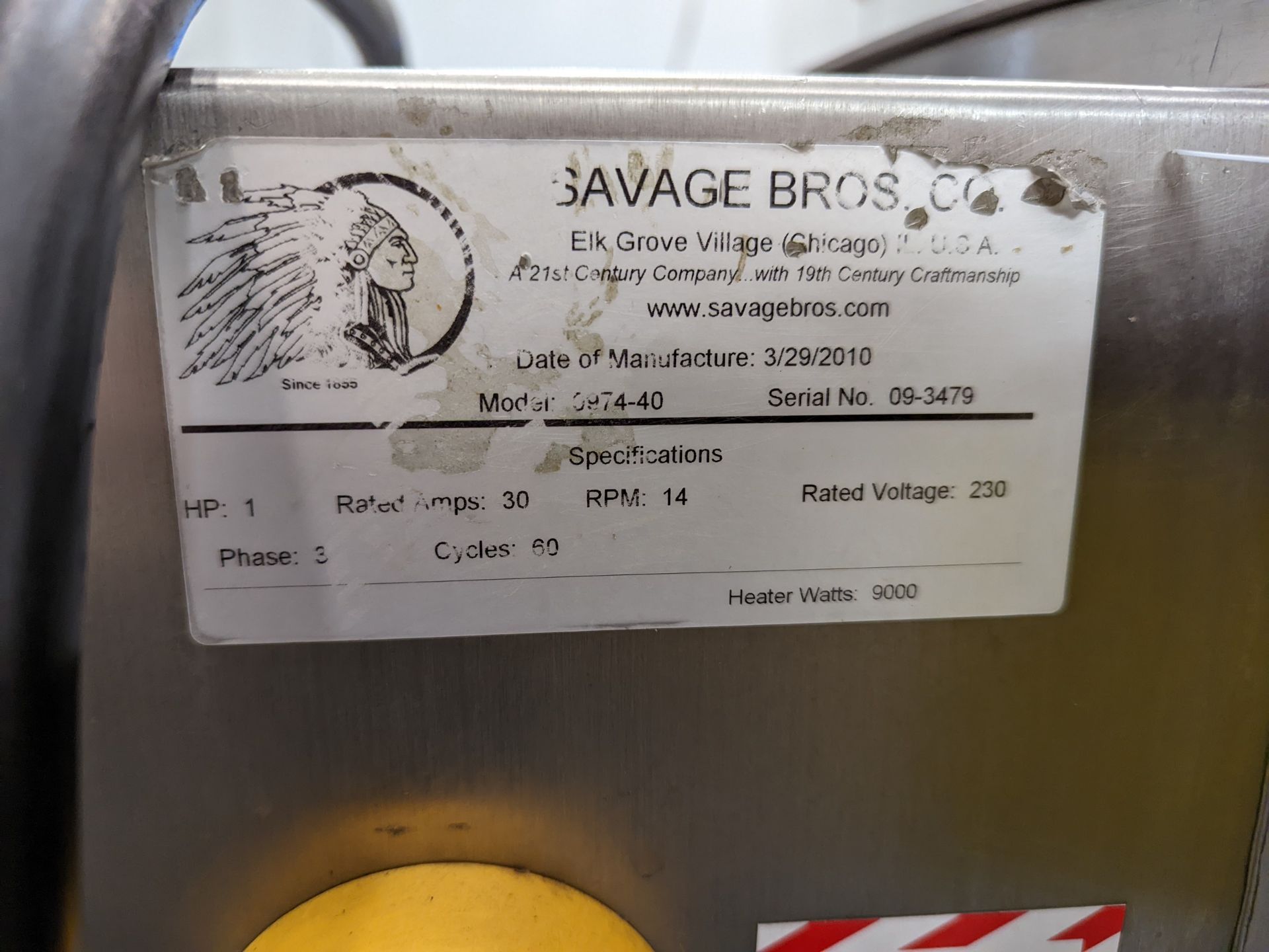 Savage Bros Chocolate Melter, Model 0974-40, Serial 09-3479, 9000 Watt Heating Capacity - Image 2 of 5