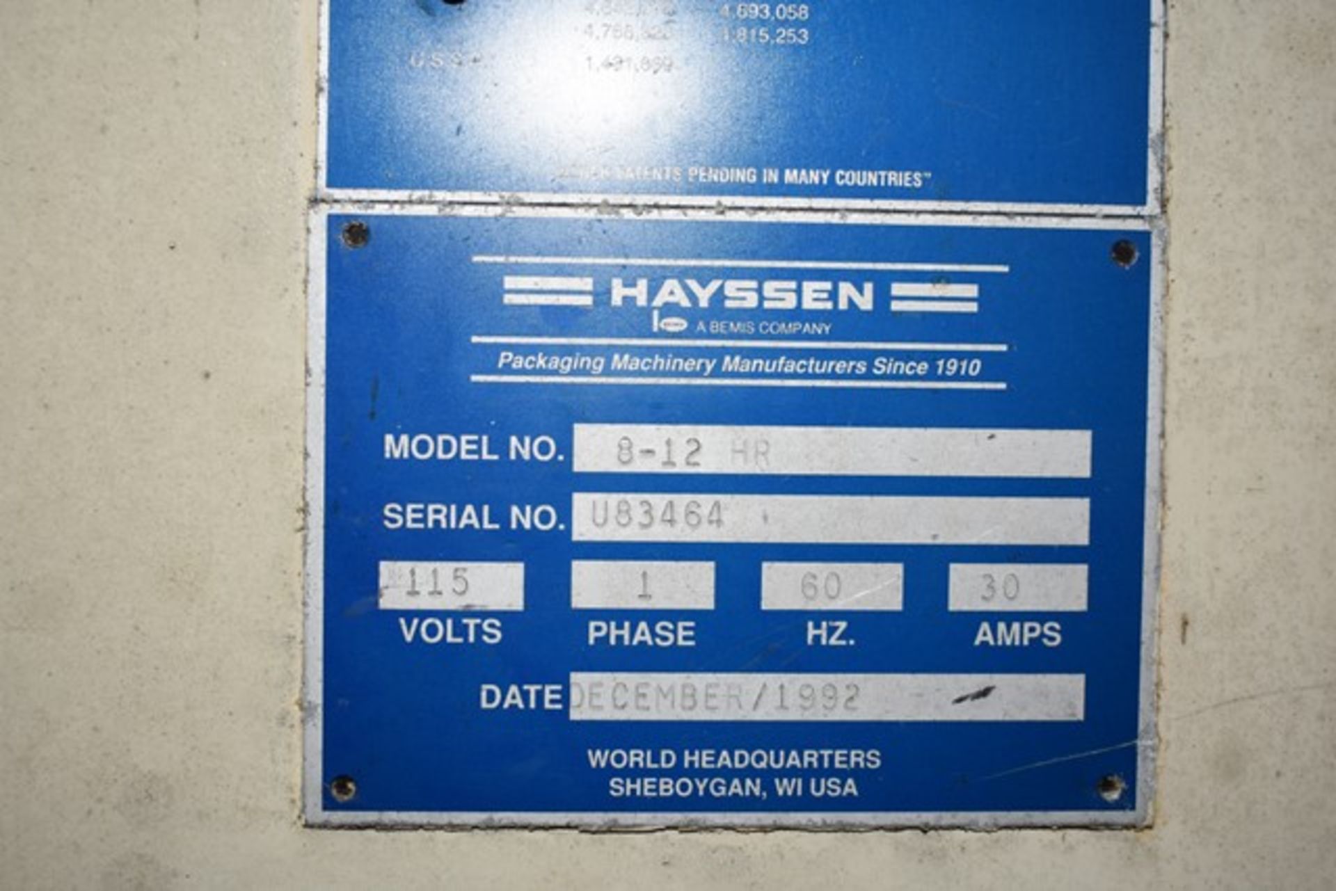 Hayssen FF&S filter pac filler, model 8-16HR, s/n U83464, with Automation Supply Engineering Accu - Image 2 of 2
