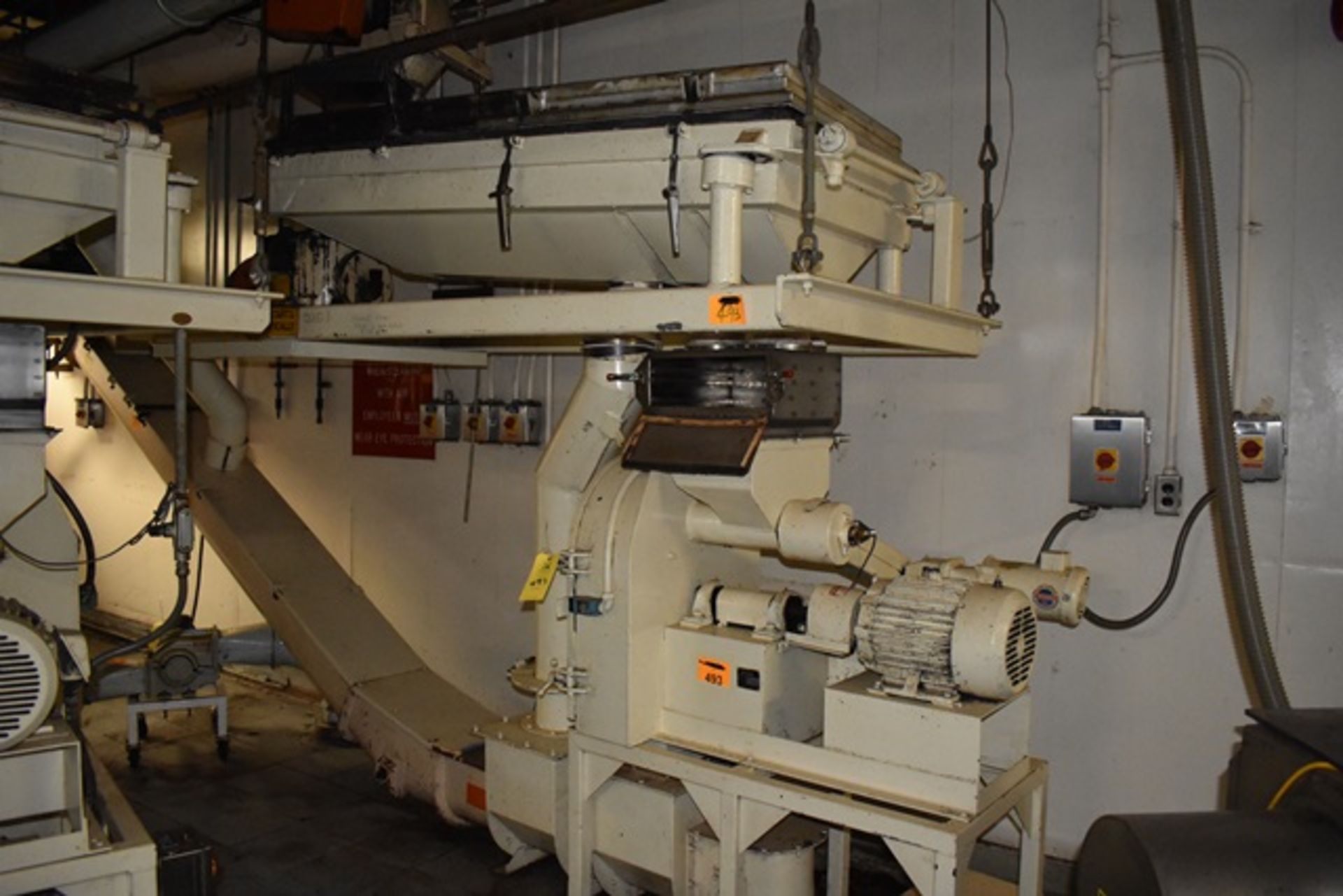 Jacobson hammermill, model P-160-DFF, s/n 36876, with 4" dia screw feeder, 10hp drive @ 9:95 ration,