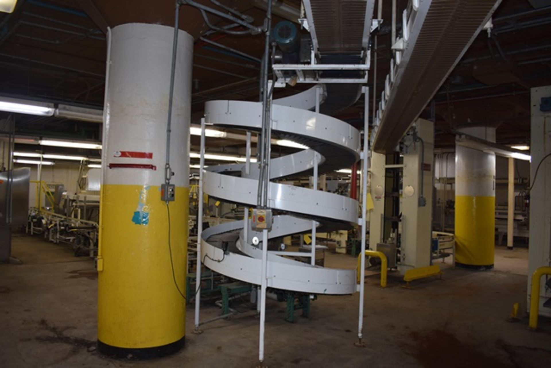 Spiral Lift Co. spiral elevator, 16" total width x 9'H x 64" dia, 4 loops, with 12"W conveyor belt