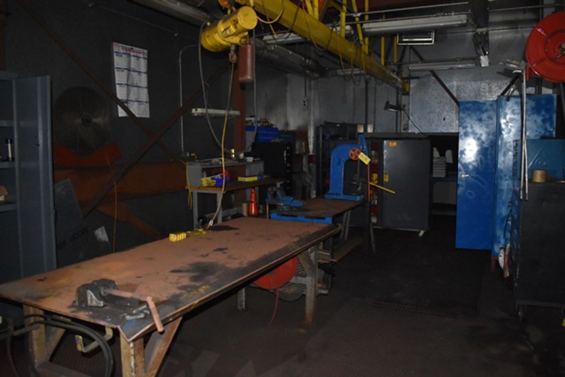 (Lot) Coffee Grinding Shop, contents includes chain hoists, storage cabinets, work tables, etc.