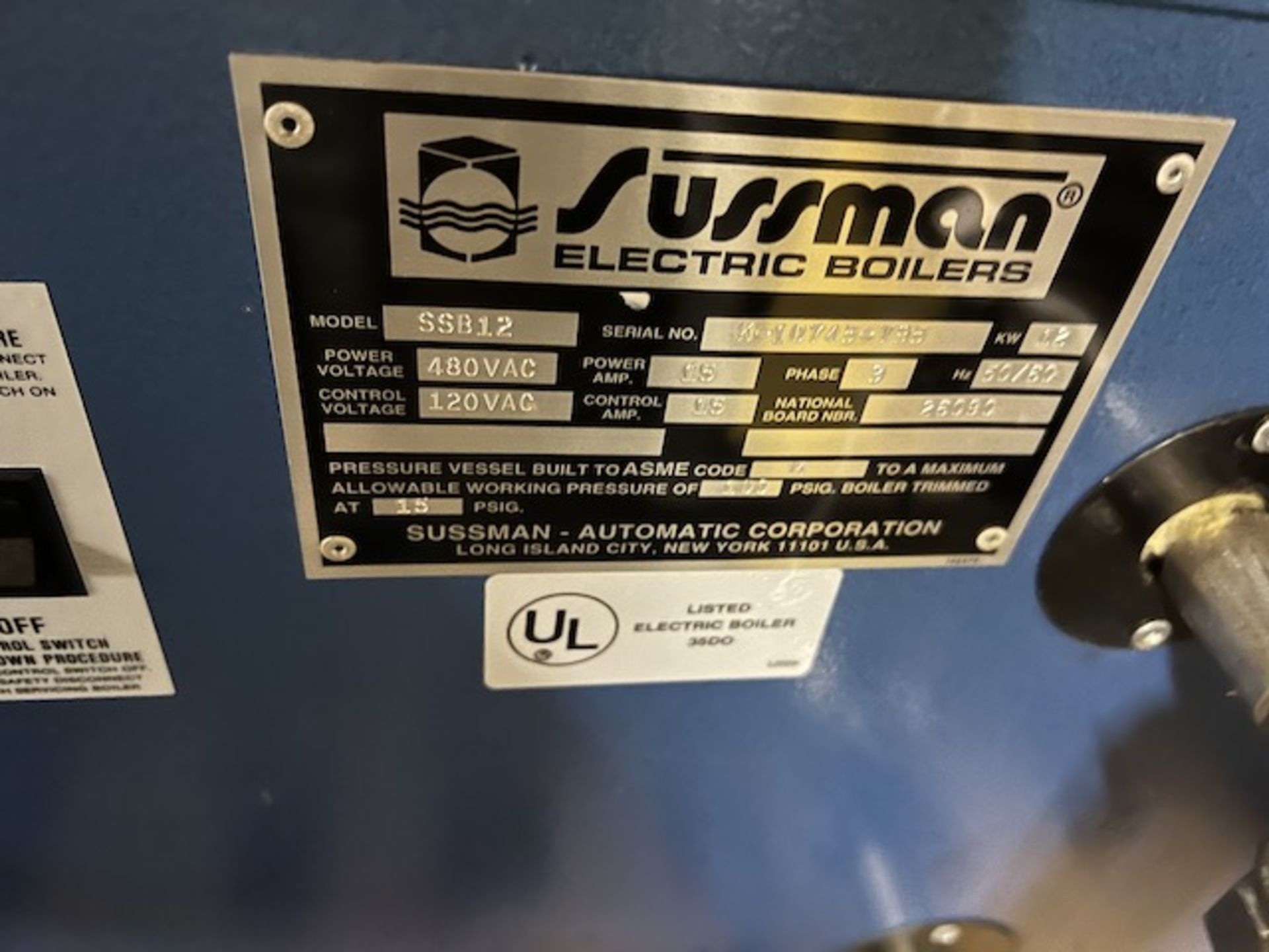 Sussman Electric Boiler, Model #SSB12, S/N #K-10735-T95, Located in Deshler, OH - Image 6 of 7