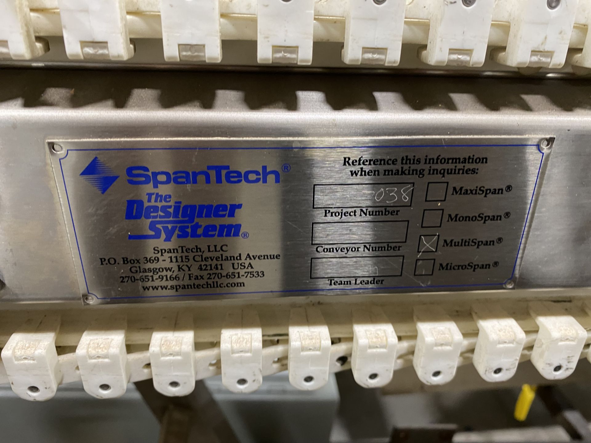 SpanTech Plastic Conveyor, W/ SS Frame, 8'' W x 18' L, Located in London, KY - Image 3 of 3