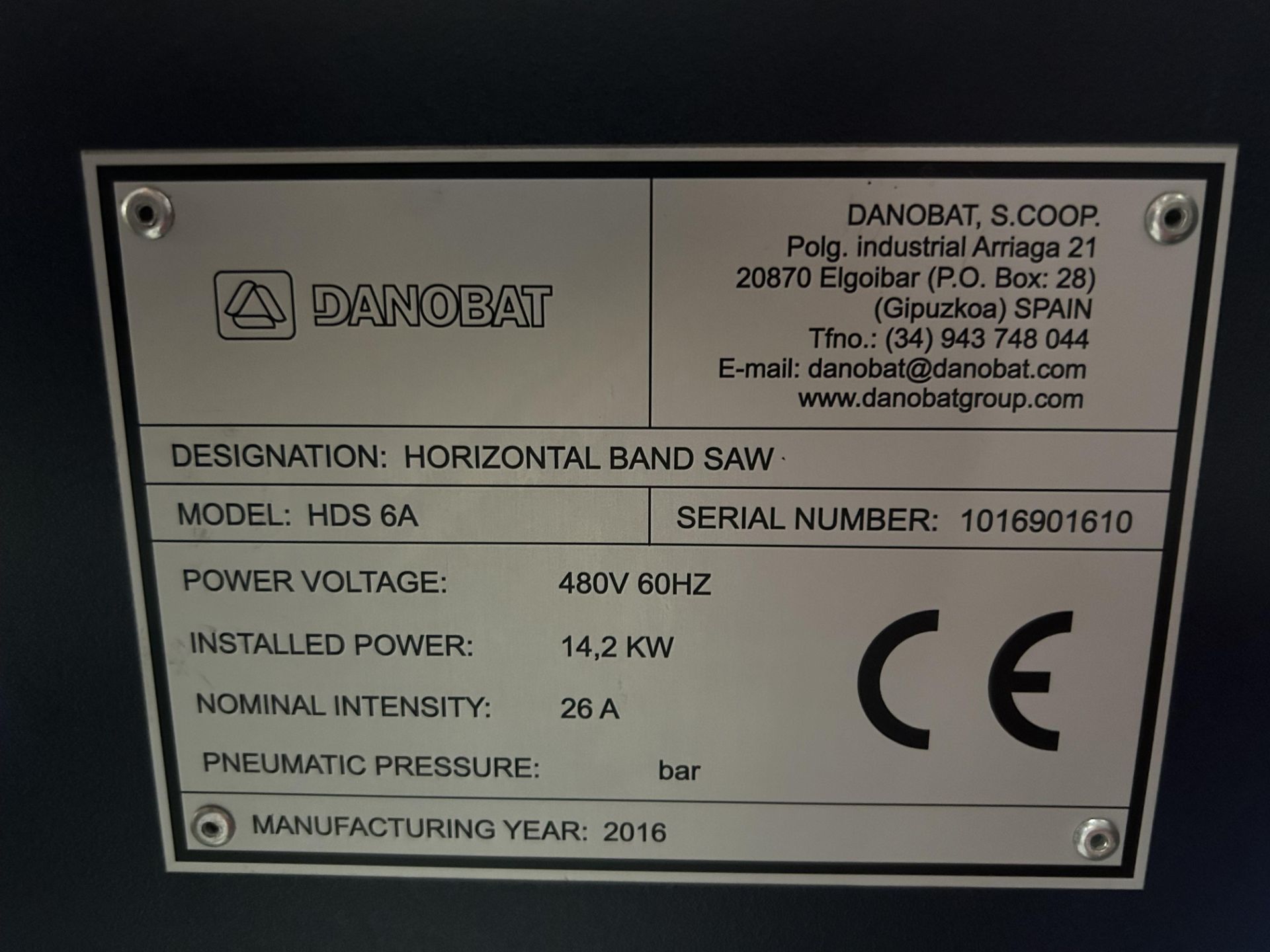 Danobat Horizontal Band Saw, Model #HDS-6A, S/N #1016901610, 480 Volts, Rigging/Loading Fee: $2,850 - Image 11 of 17