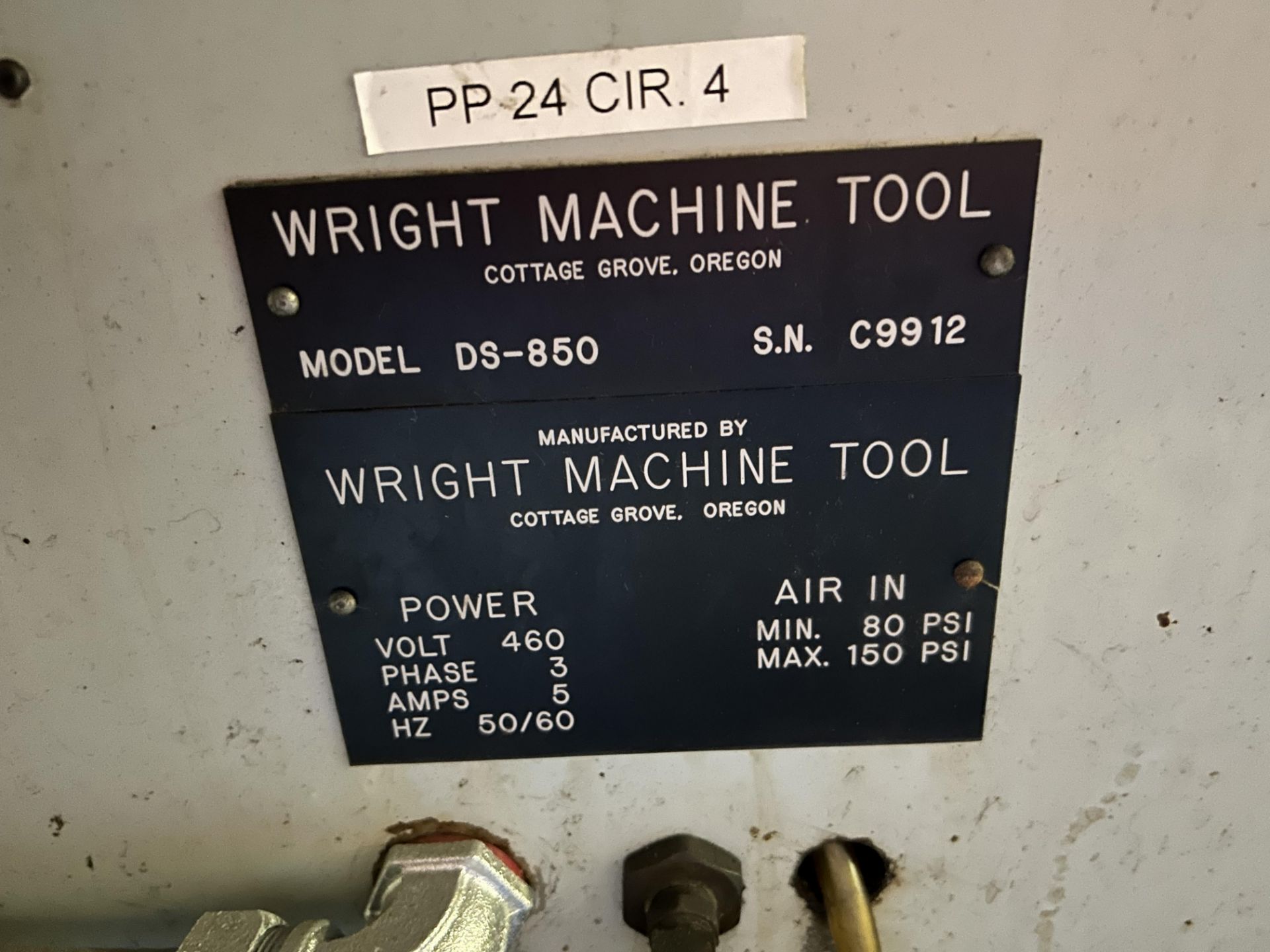 Wright Machine Tool Grinder, Model #DS-850, S/N #C9912, Volts 460 - Image 6 of 6