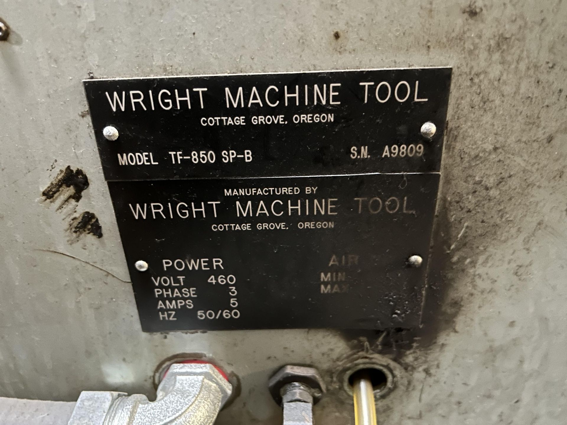 Wright Machine Tool Grinder, Model #TF-850-SP-B, S/N #A9809, Volts 460 - Image 5 of 5