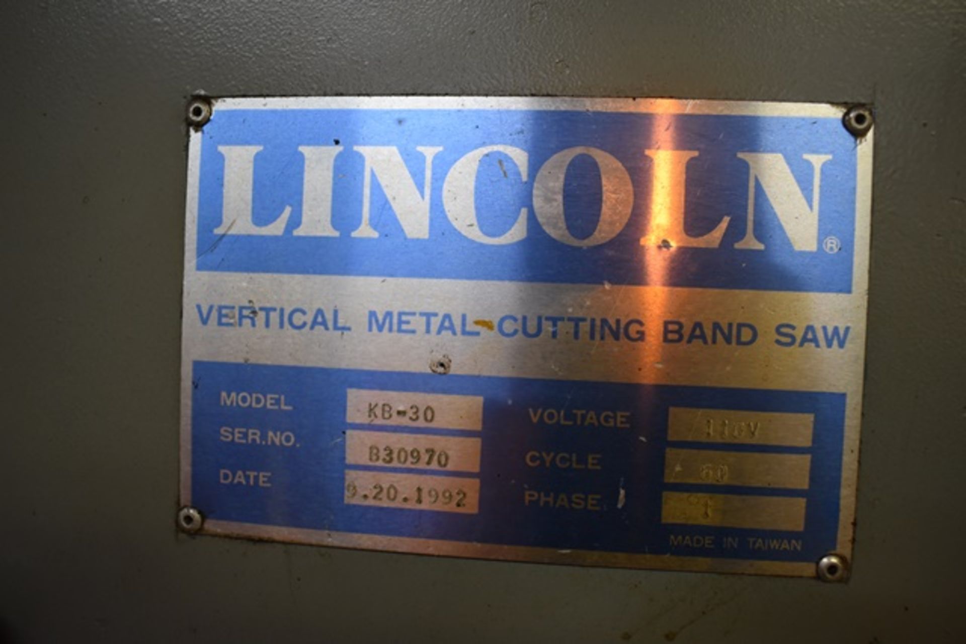 Lincoln vertical band saw, mod. KB-30, s/n 830970 with spot welder - Image 2 of 2