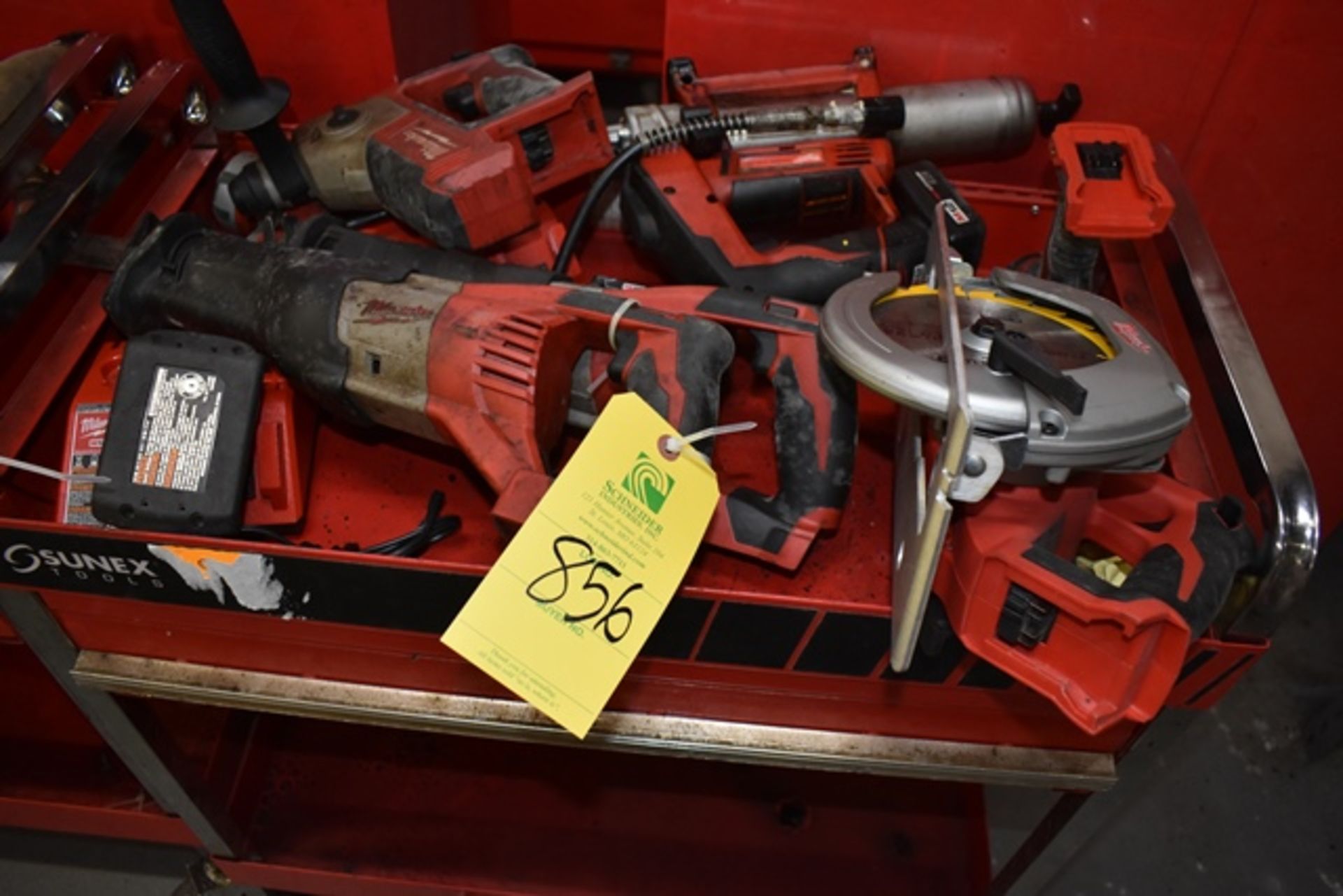 [Lot] Milwaukee cordless tools, (1) sawzall, (1) lube gun, (1) drill, (1) circular saw (no battery), - Image 2 of 2