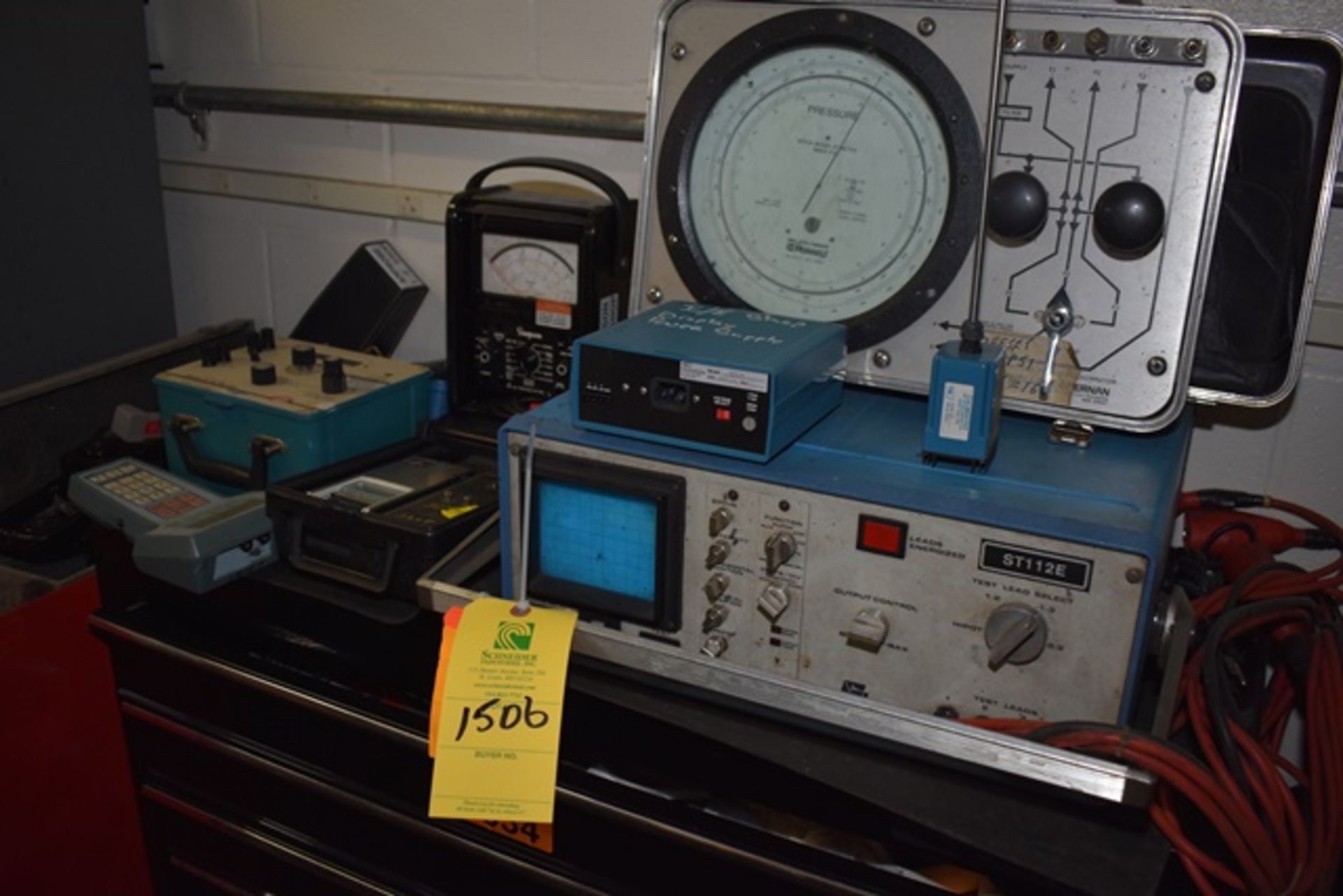 [Lot] Vintage test equipment, (1) Baker mod. ST112E oscilloscope, (1) Pennwalt pressure tester, (