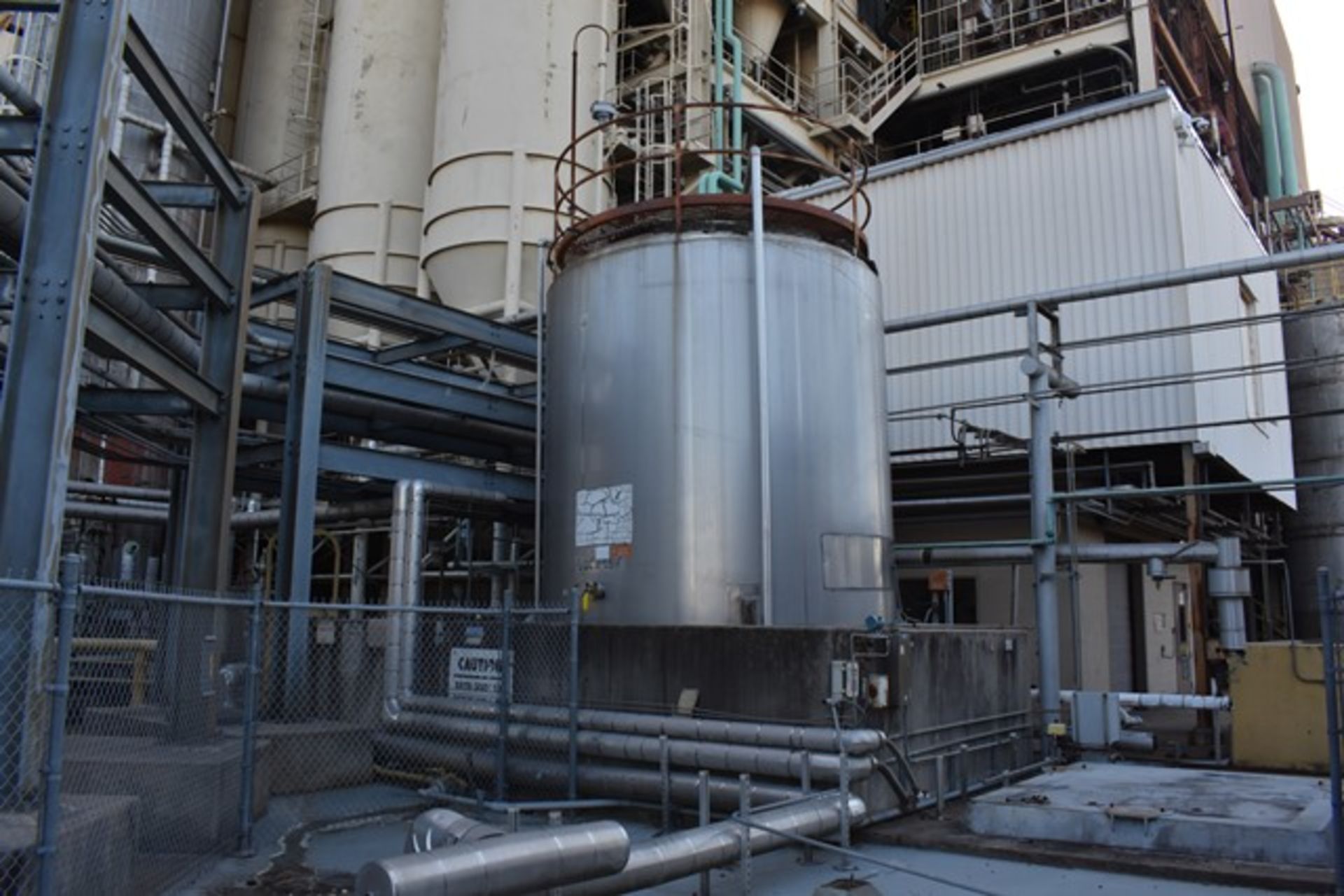 SS Storage Tank, approx 14'dia x 15'H, dome top/cone bottom, with carbon steel inspection platform - Image 2 of 2