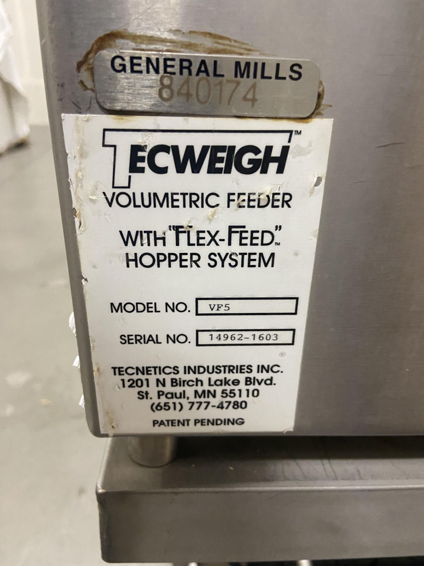 Tecweigh Volumetric Feeder Model VF5 S/N 14962-1603 - Image 4 of 6