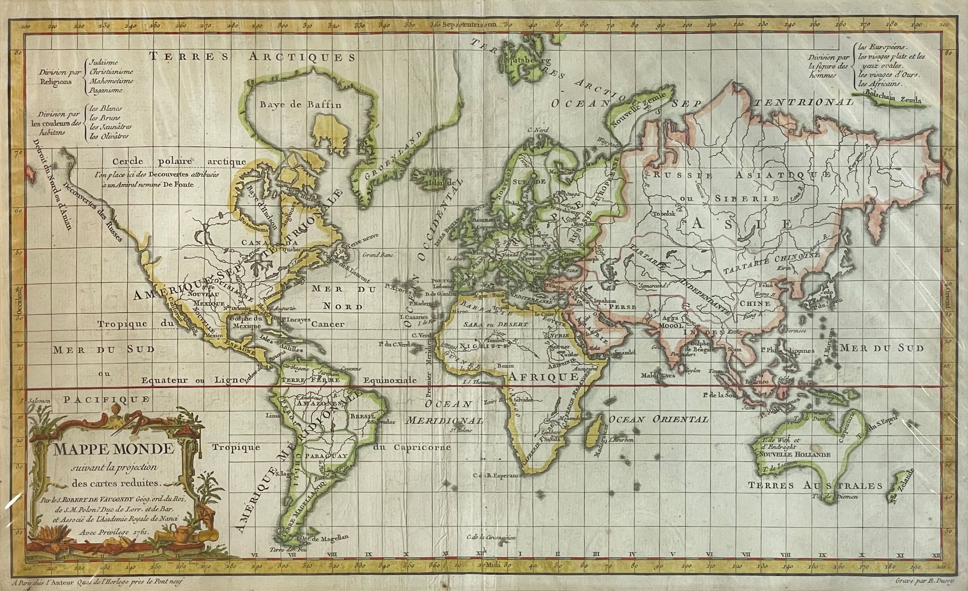 Gilles Robert DE VAUGONDY (1688 - 1766). ''Mappe Monde''.