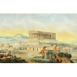 UNLESERLICH SIGNIERT (XIX). Ansicht Theseustempel von Athen.