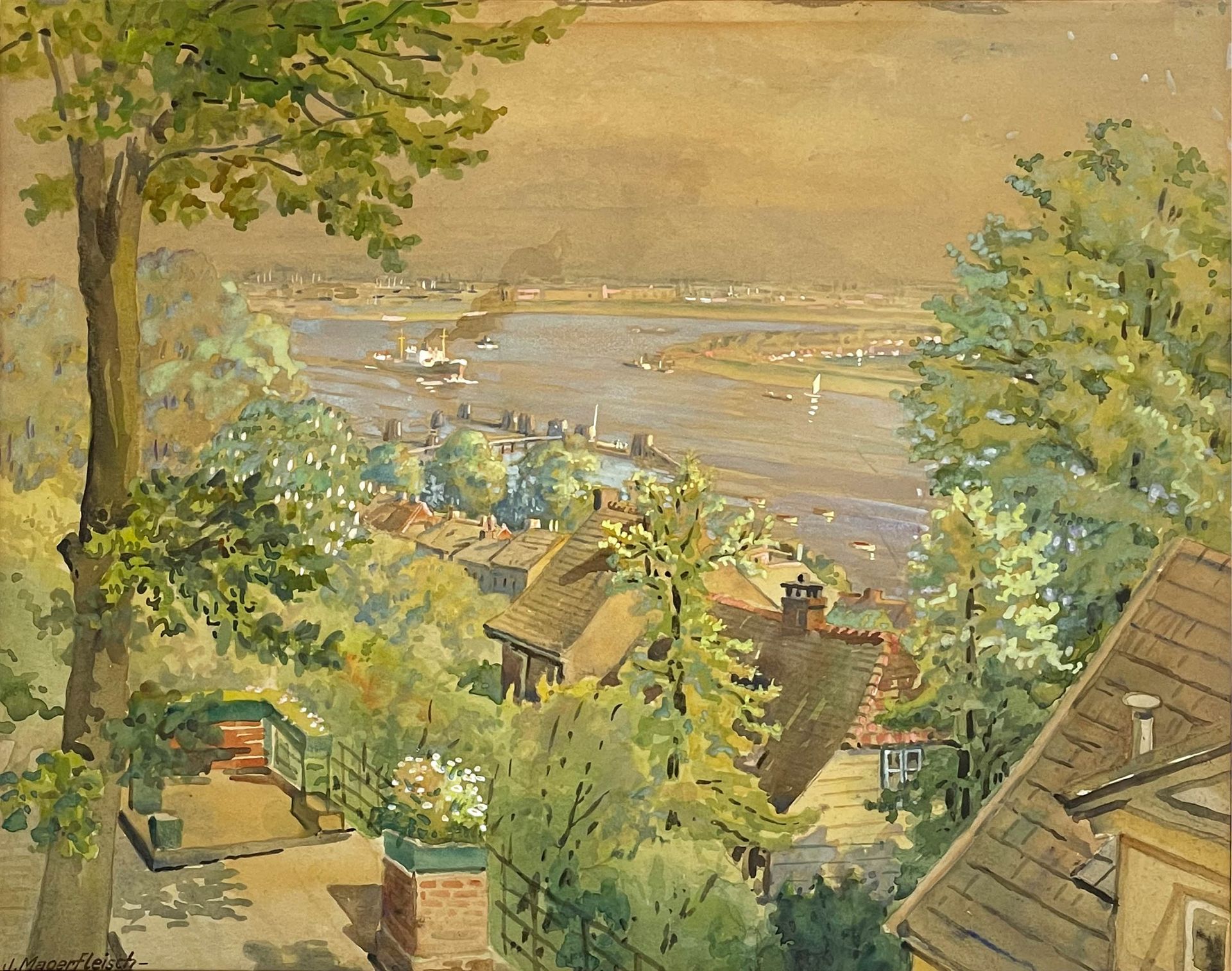 Johannes Friedrich MAGERFLEISCH (1885 - 1968). Blick auf die Elbe von Blankenese.