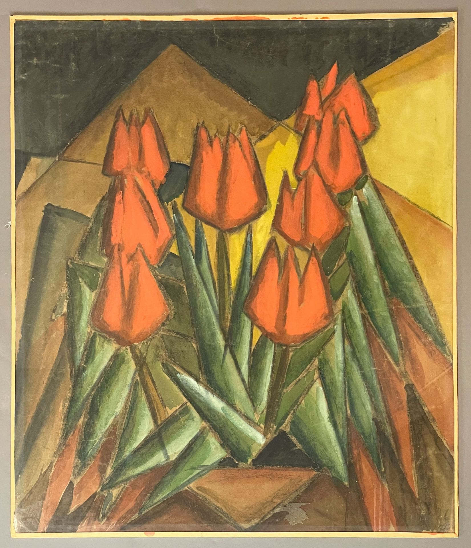UNLESERLICH SIGNIERT (XX). Expressionistisch gemaltes Stillleben mit Tulpen. - Image 2 of 10