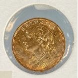 Goldmünze. 20 Franken "Helvetia". 1913 B. Vorzüglich.