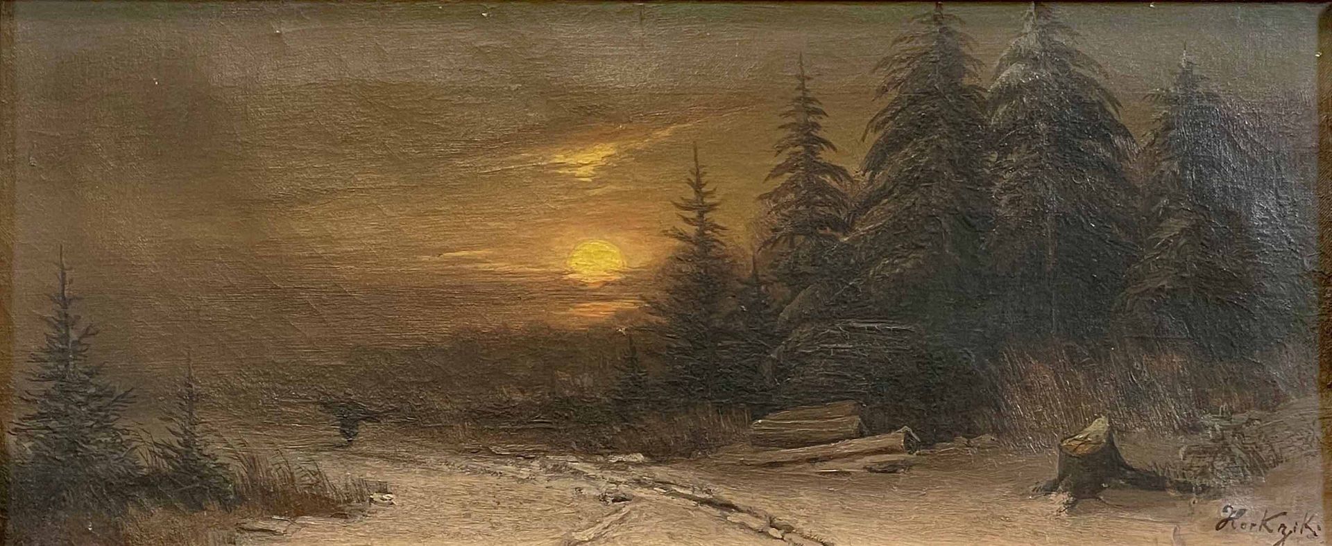 HORKZIK (XIX - XX). Waldlandschaft in der Abenddämmerung mit Personenstaffage.