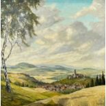 UNLESERLICH SIGNIERT(XX). Gemälde mit Landschaft von Königstein im Taunus. Datiert 1952.