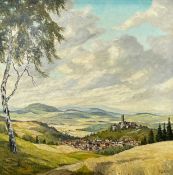 UNLESERLICH SIGNIERT(XX). Gemälde mit Landschaft von Königstein im Taunus. Datiert 1952.