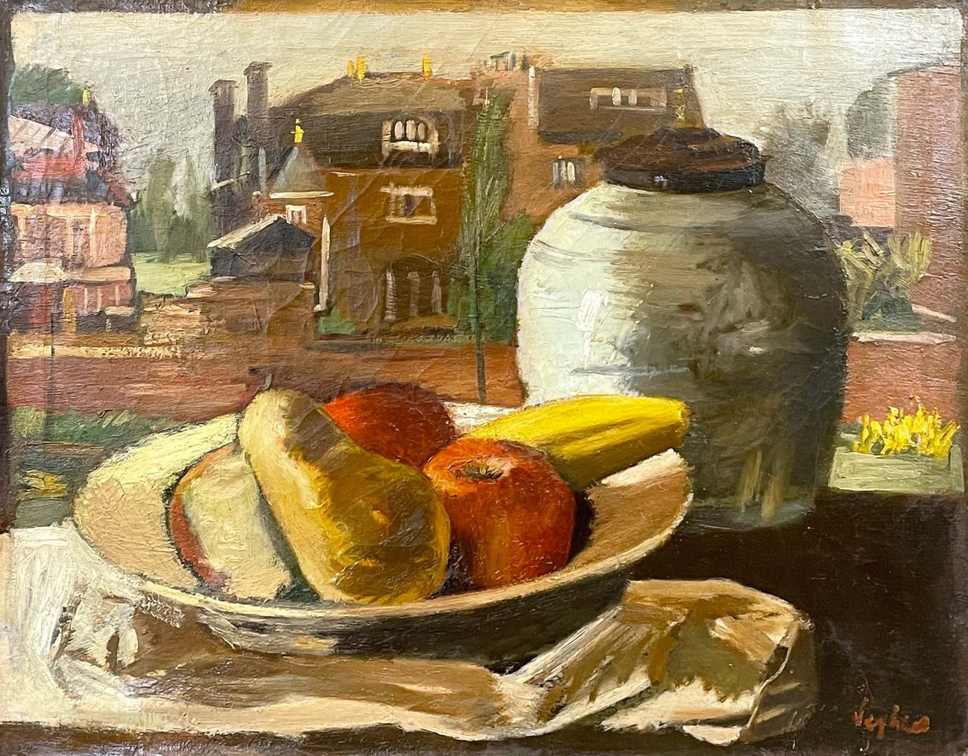 Maurice SEGHERS (1883 - 1959). Obst- Stillleben am Fenster mit Ausblick.