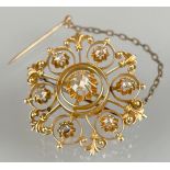 Brosche 585 Gelbgold mit Diamantenbesatz.