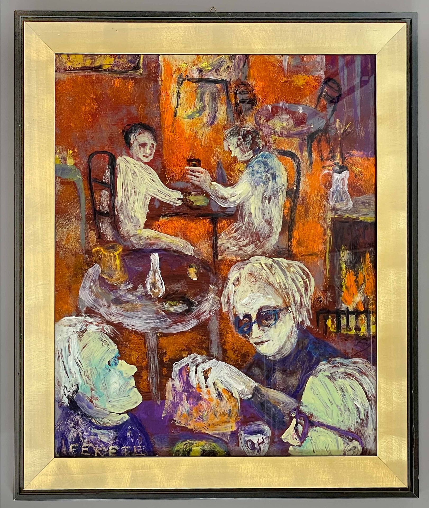 Esteban FEKETE (1924 - 2009). 4 Hinterglasmalereien. Serie mit am Tisch sitzenden Personen. - Bild 3 aus 10