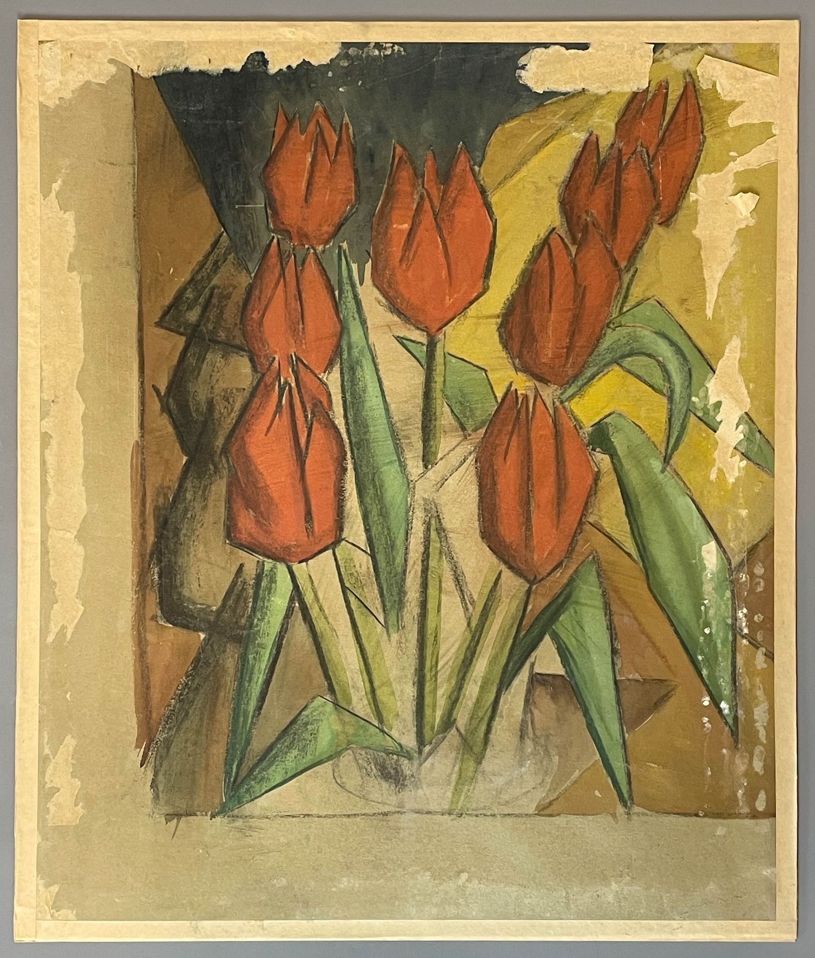 UNLESERLICH SIGNIERT (XX). Expressionistisch gemaltes Stillleben mit Tulpen. - Image 9 of 10