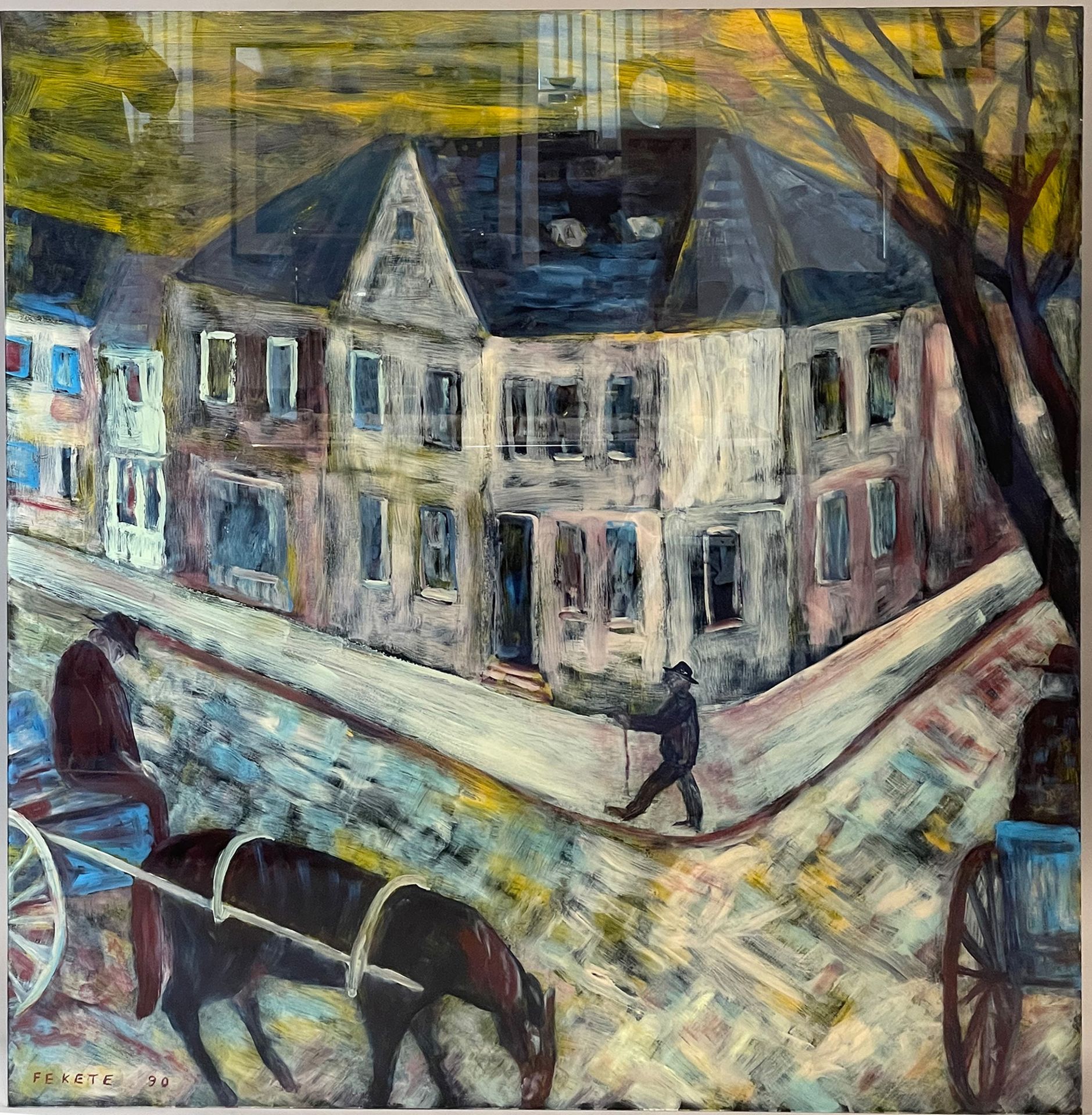 Esteban FEKETE (1924 - 2009). Straßenansicht mit Personenstaffage. Hinterglasmalerei. - Bild 2 aus 9