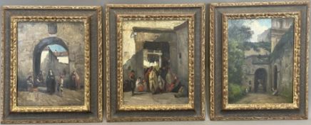 UNSIGNIERT (XIX - XX). Drei Gemälde mit orientalischer Straßenszenarie.