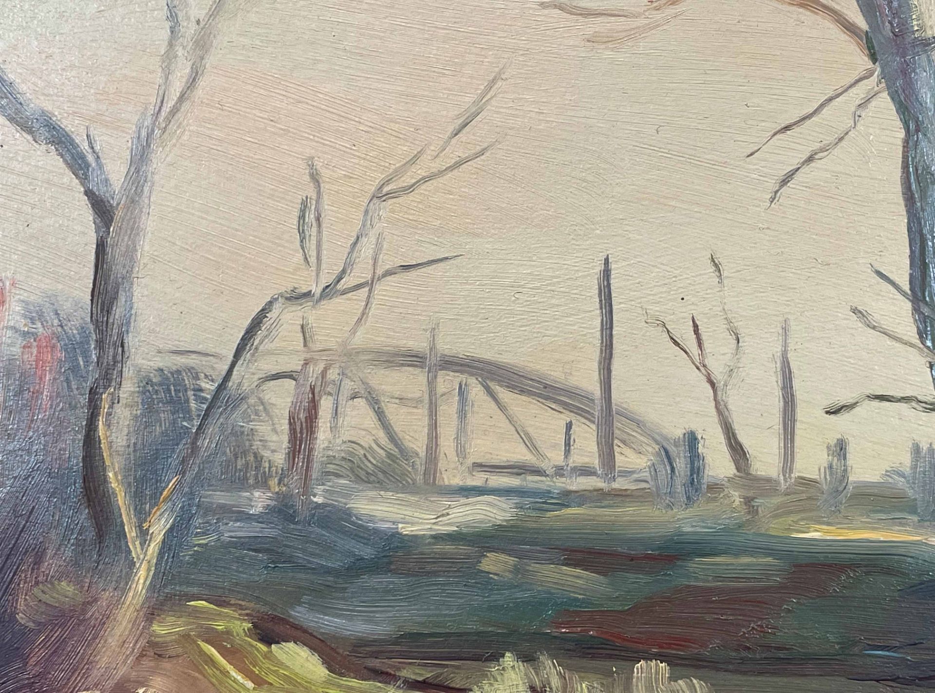 Wilhelm RAAB (1907 - 1989). Herbstliche Flusslandschaft mit Blick auf eine Brücke. - Bild 4 aus 7