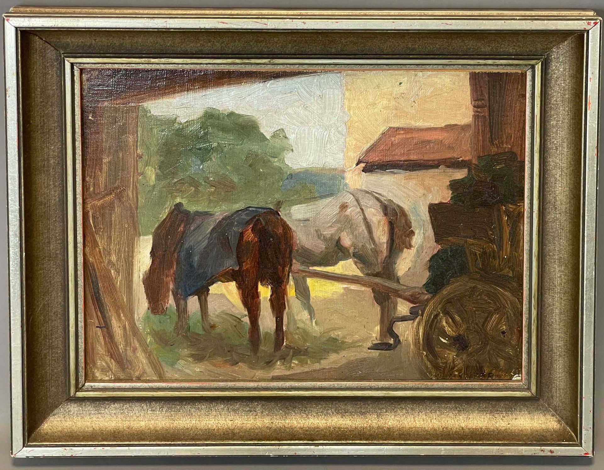 Wilhelm SAUER (XIX - XX). Kutsche mit zwei ruhenden Pferden. - Image 2 of 10