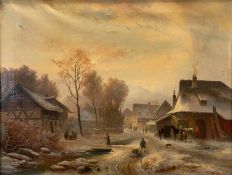 Anton DOLL (1826 - 1887). Winterliche Dorfszene.