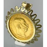 Goldmünze 20 Kronen "Kaiser Franz Joseph I.". Österreich. 1915. In 585 Goldfassung.