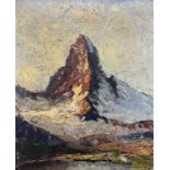 UNLESERLICH SIGNIERT (IX). Impressionistisch gemalte Berglandschaft. Matterhorn. Um 1900.